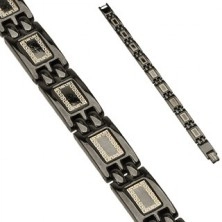 Steel bracelet with black coloured finish - glossy segments with ornaments