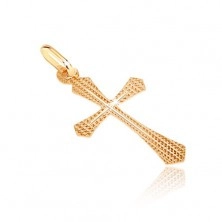 Gold pendant - structured cross with widening bars and slim cross