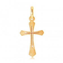 Gold pendant - structured cross with widening bars and slim cross