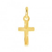 Gold pendant - cross with shiny rays on surface