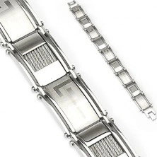 Steel bracelet with big ornaments and ropes