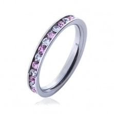 Steel ring with pink and clear stones