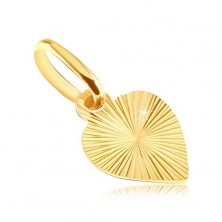 Flat pendant made of gold 14K - full heart with engraved rays