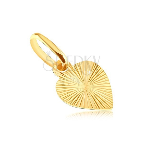Flat pendant made of gold 14K - full heart with engraved rays