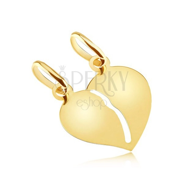 Gold double pendant - smooth shiny broken heart for couples