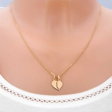 Gold double pendant - smooth shiny broken heart for couples