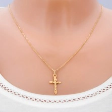 Pendant made of 14K gold - oval cross with protuberant Christ