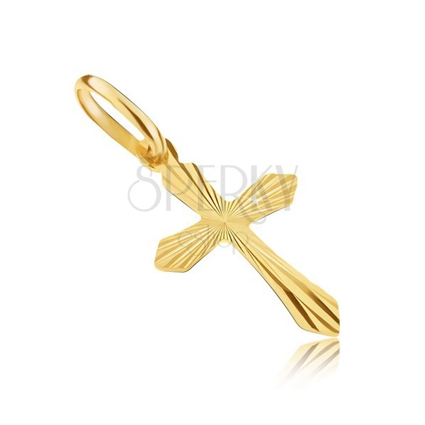 Pendant in yellow 14K gold - cross with pointy arms and rays