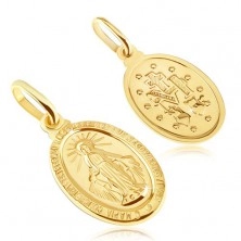 Gold pendant - oval tag with symbol of Virgin Mary