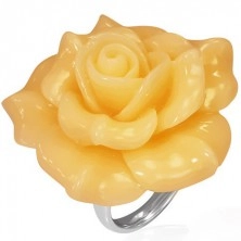 Steel ring - yellow blooming rose, resin