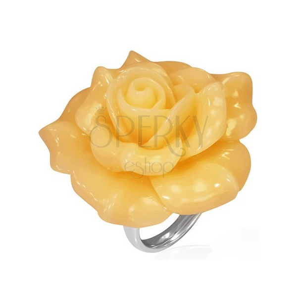Steel ring - yellow blooming rose, resin