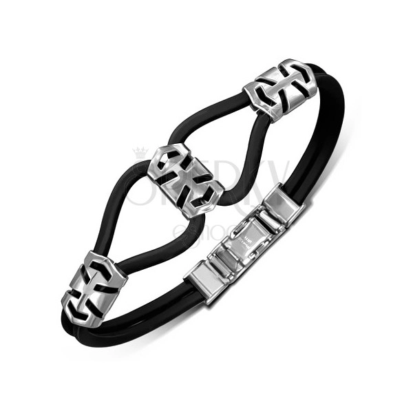 Black rubber bracelet - steel tag with cutouts