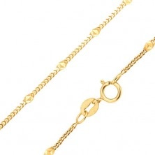 Gold chain - tiny levelled oval links, ellipse with triangles