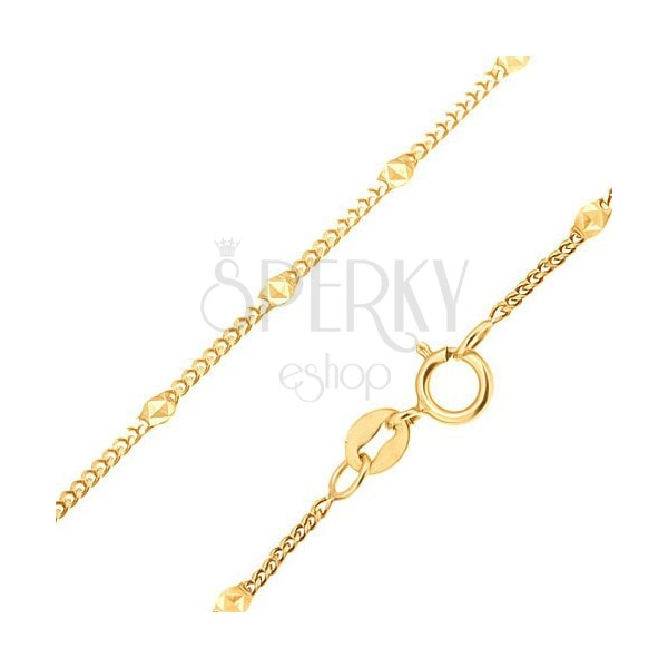 Gold chain - tiny levelled oval links, ellipse with triangles