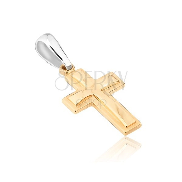 Gold pendant - double Latin cross, matt and shiny combination