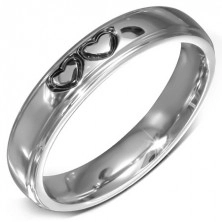 Shiny steel ring - smooth wedding ring with two connected hearts