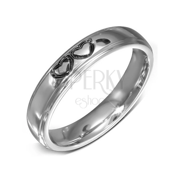 Shiny steel ring - smooth wedding ring with two connected hearts