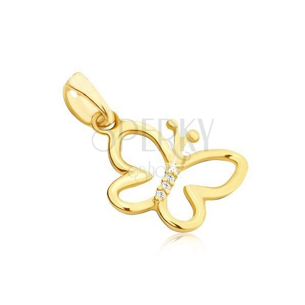 Pendant made of gold 14K - glossy butterfly with zircon body and side clasp