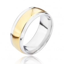 Steel band ring with protuberant gold central stripe