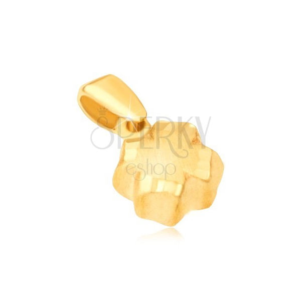 Pendant made of yellow 14K gold - 3D quatrefoil, satin finish, grooved edge