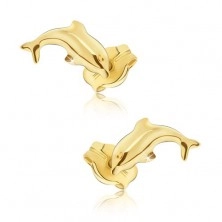 Earrings made of yellow 14K gold - glossy jumping dolphins