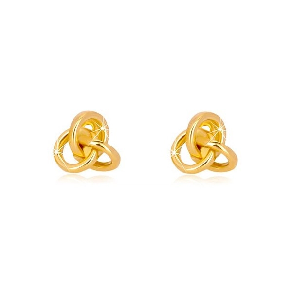 Gold earrings - mirror-polished knot made of three hoops