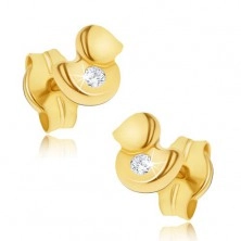 Earrings made of yellow 14K gold - tiny shimmering duck, clear zircon