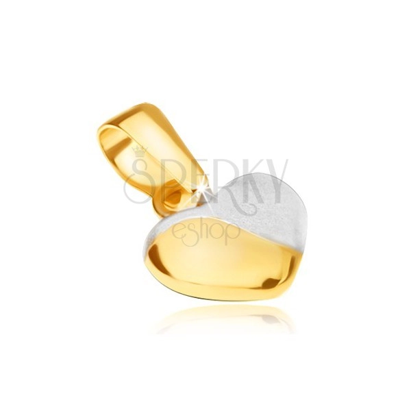 Pendant made of yellow 14K gold - regular concave heart, two-tone
