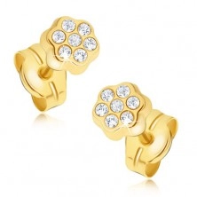 Earrings made of yellow 14K gold - tiny zircon flower