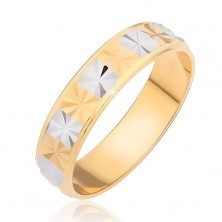 Glossy ring - gold and silver rectangles with diamond cut