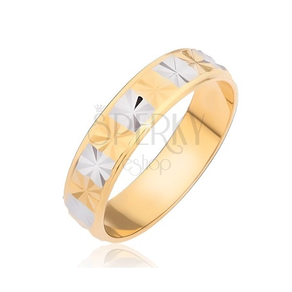 Glossy ring - gold and silver rectangles with diamond cut