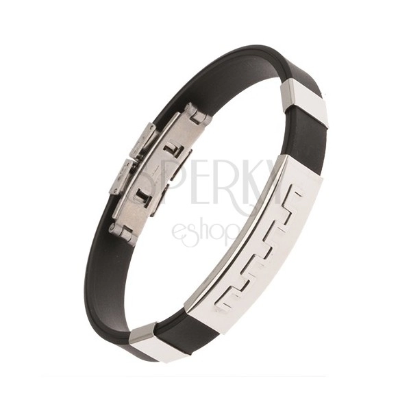 Black bracelet made of rubber, steel plate with jagged pattern