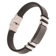 Black rubber bracelet, steel tag in black colour