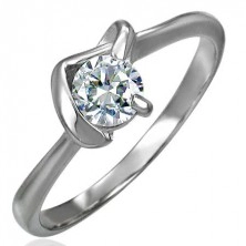 Engagement ring with zircon in V-setting