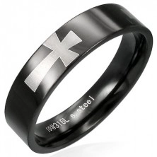 Black stainless steel ring with silver crosses on circuit, 5 mm