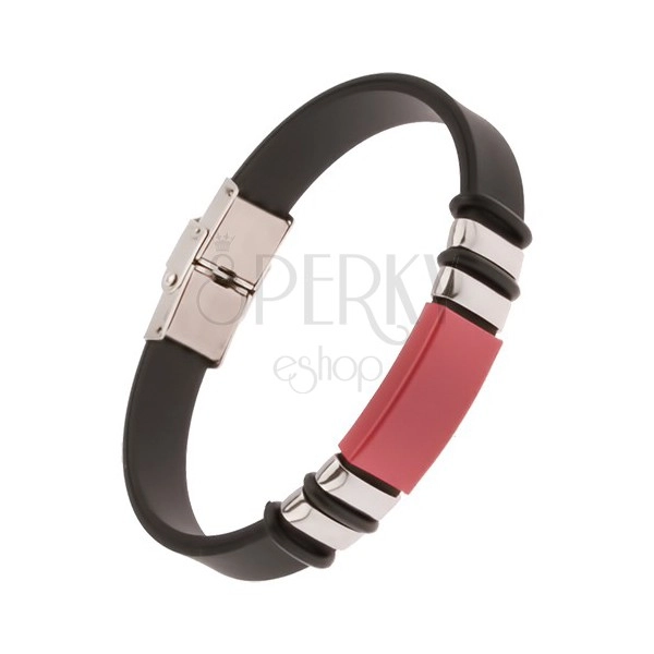 Rubber bracelet in black colour with red plate