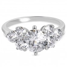 Engagement ring made of 316L steel - sparkly round zircons in clear colour