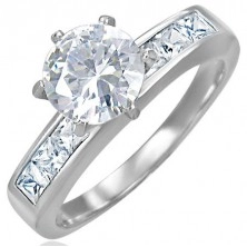 Engagement steel ring with protruding zircon in the middle
