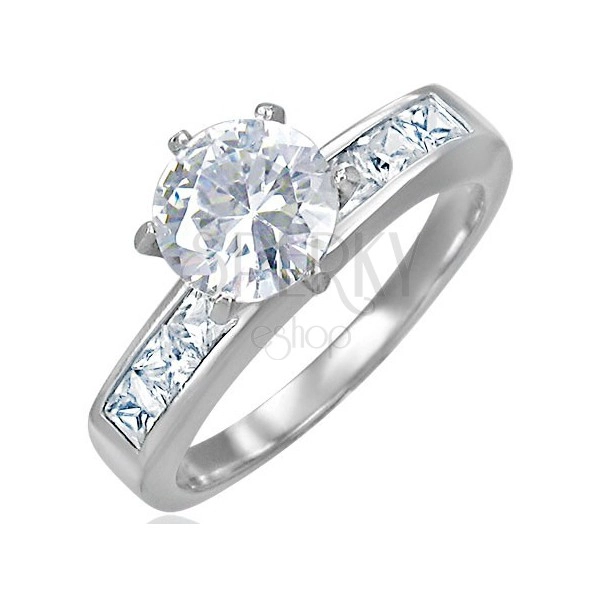 Engagement steel ring with protruding zircon in the middle