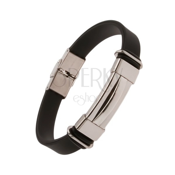 Black rubber bracelet, plate with protuberant centre