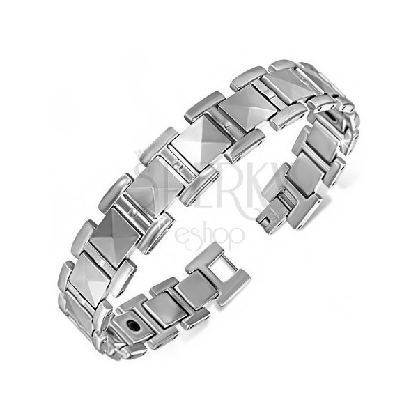 Magnetic tungsten bracelet, H links and squares