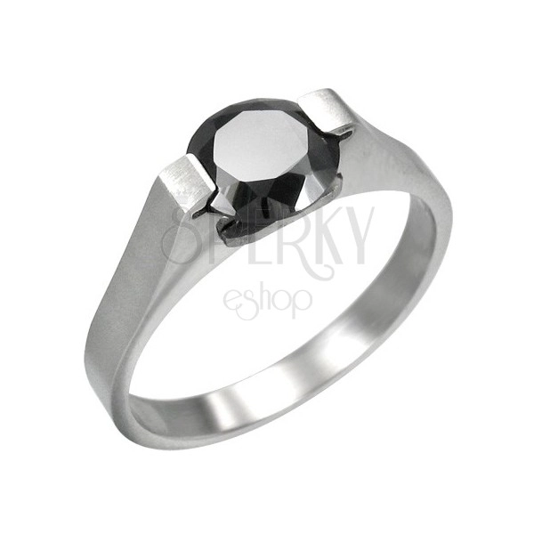 Ring made of stainless steel with black zircon