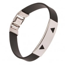 Bracelet made of black rubber, tag with triangular cut-outs