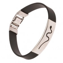 Black rubber bracelet, plate with cut-out snake