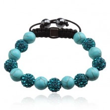 Light blue Shamballa bracelet, zircon and marble beads