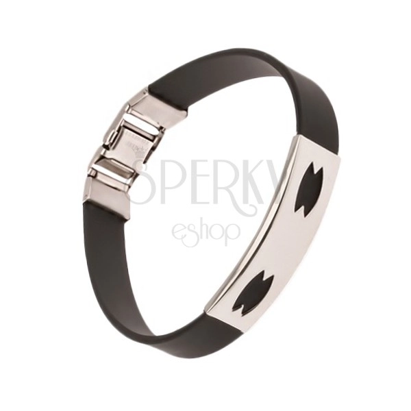 Rubber bracelet in black colour, tag with double ellipses