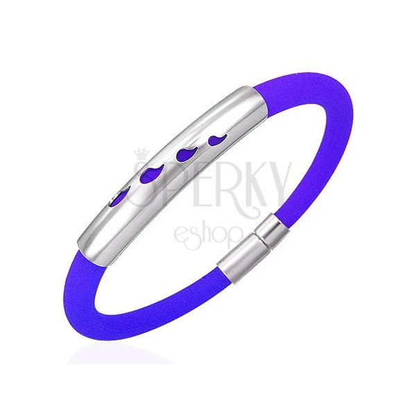 Rubber bracelet with a metal decoration - drops, purple shade