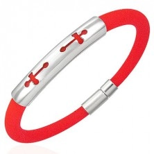 Round silicone bracelet - 2 crosses, orange