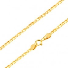 Gold chain - connected shiny oval links, flattened, 450 mm