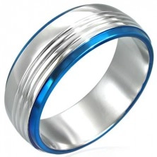 Stainless steel ring with two blue lines